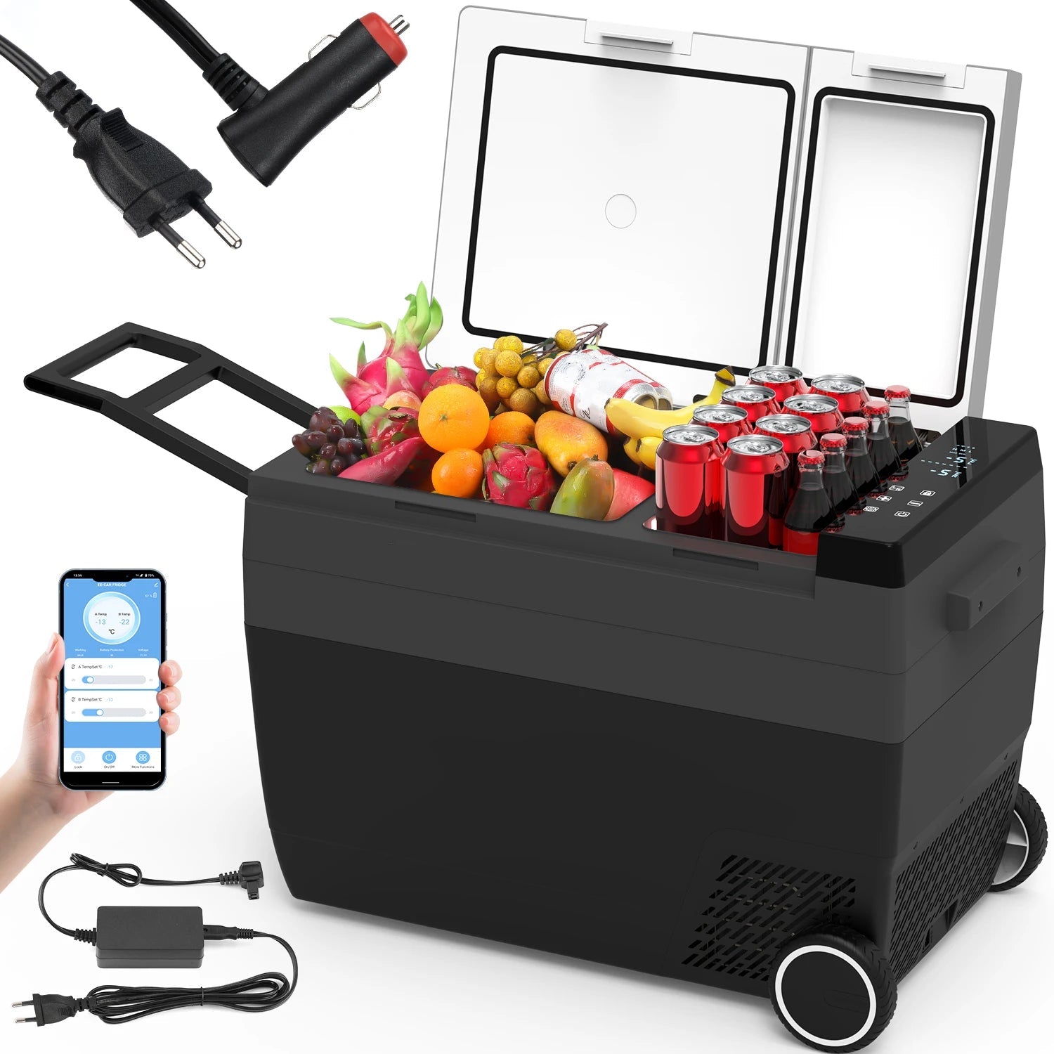 Compressor Koelbox – Elektrische Koelbox – Camping Koelbox – Auto Koelbox – Draagbare Koelbox – Dual Zone Temperatuur – Stil & Energiezuinig - 55L - QUORE