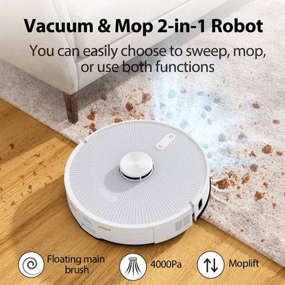 Robotstofzuiger – Robotstofzuiger Met Dweilfunctie – Robotmop – Automatische Stofzuiger – Slimme Robot – 4000 Pa Zuigkracht – Automatische Stofzak 4L