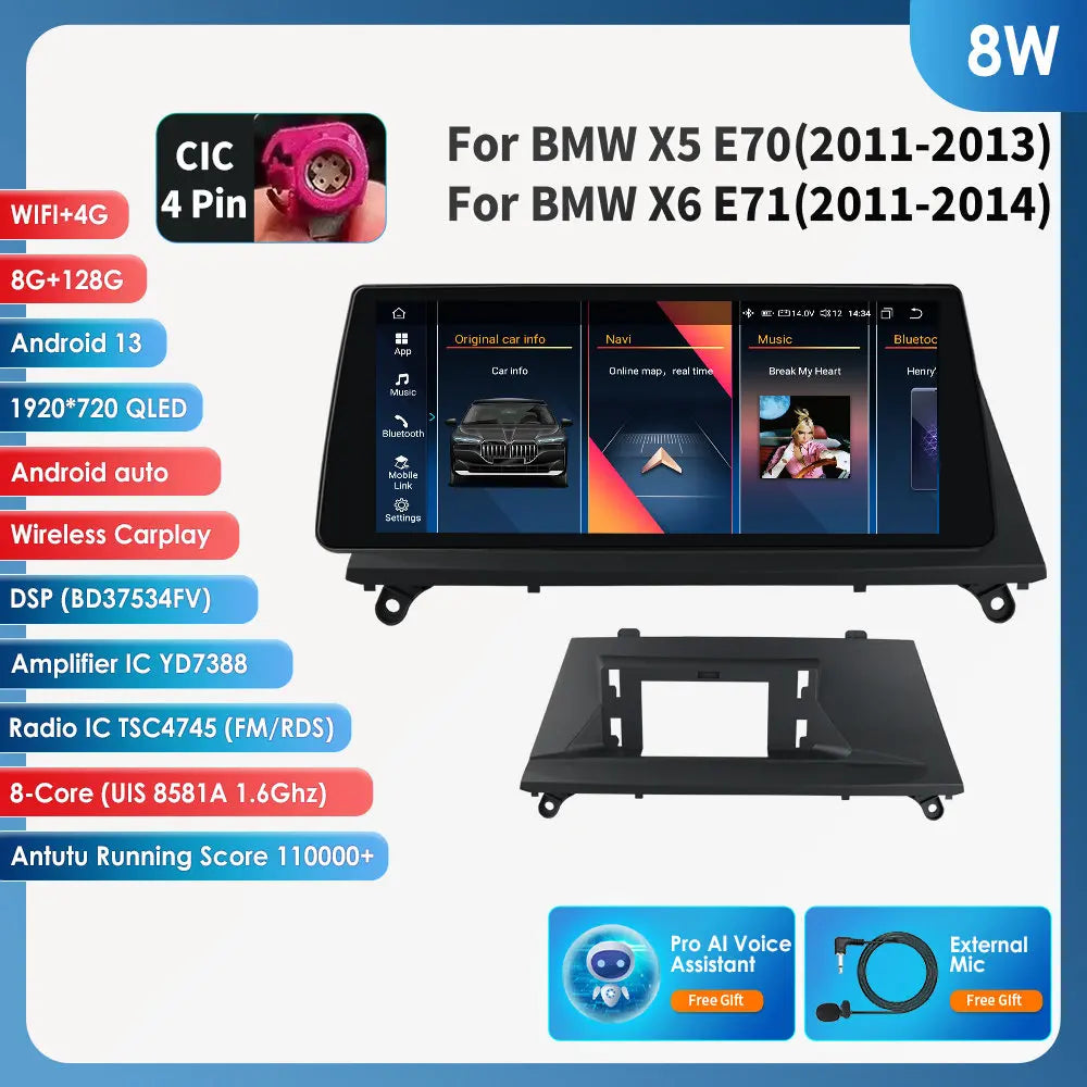 AI Intelligent Player 2 Din Android Car Radio Multimedia Video Player for BMW X5 E70 X6 E71 CCC CIC GPS Navi Carplay Auto 4G RDS - QUORE