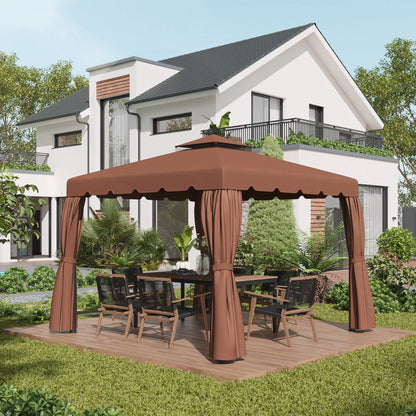Gazebo - Tuin Dak - Reservedak - 2 Niveaus - Pergola Awning - met 170 g/m² Ademend Anti-UV Polyesterweefsel - PA-Coating - Stevig - Durzaam - voor Tuin - Buiten - 3 x 3 m - Chocolade