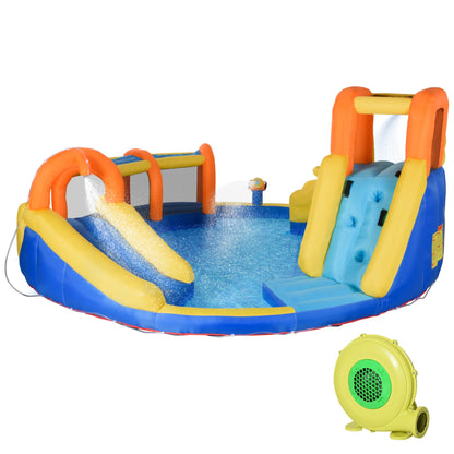 Springkasteel – Springkussen – Speeltoestel – Opblaasbaar – Klimwand – 435x435x200 Cm – 750W Blower