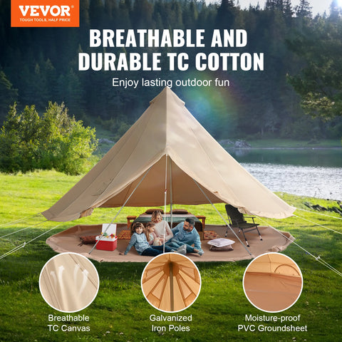 Vevor - Kampeertent - Kampeertent voor buiten - Draagbaar - Canvas Bell Tent - 4Seizoenen - 3m - met kacheljack - tot 4 personen