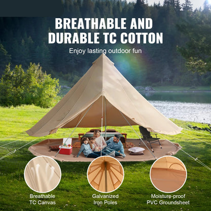 Canvas Bell Tent - Tent - Pop up tent- Kampeertent - 3M Diameter - 4-Seizoenen Gebruik – Ademend & Waterdicht – Inclusief Kachelopening – Geschikt voor Kamperen & Outdoor