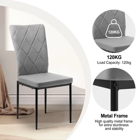 Chair - Dining Room Chairs - Set of 4 Velvet Dining Room Chairs - Ergonomic - Metal Legs - High Backrest - Comfortable &amp; Stable - For Kitchen - Dining Room - 42x94.5x 59cm - Dark Gray Velvet