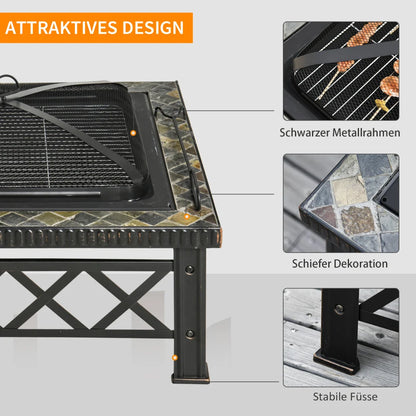 3-in-1 Haardkam - Vuurschaal – Buitenhaard – BBQ – Vuurkorf – Grillrooster – Stalen Constructie – Hitzebestendig - 76x76x47 cm
