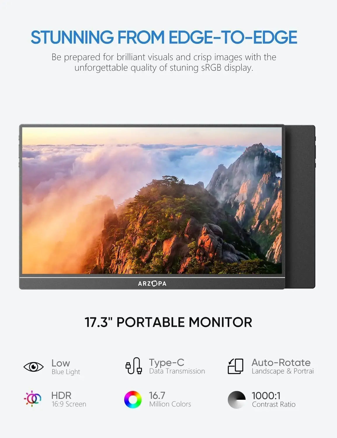 Draagbare Monitor – Portable Scherm – Extern Display – Laptop Monitor – 17,3 Inch Full HD – Aluminium Behuizing – IPS Scherm – Ingebouwde Speakers
