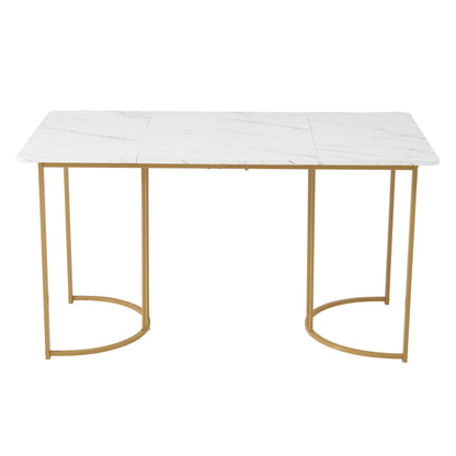 140 x 80cm Dining Table (1 Piece), Modern Kitchen Table, Metal Frame Rectangular Dining Table with Modern Marble Pattern