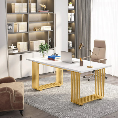Bureau - Computertafel - Bureautafel - Game Bureau - 70.9" - Moderne Houten Gaming Gureau - met Gouden Metalen Poten – Stijlvolle Werkplek & Kleine Vergadertafel