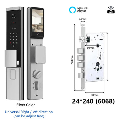Slimme Deurslot – Elektronisch Slot – Digitale Deurslot – Toegangssysteem – Biometrisch Slot – 8 Ontgrendelingsmethoden – Weerbestendig IP66 Design - Zilverkleur - 24x240 - 6068 insteek - QUORE