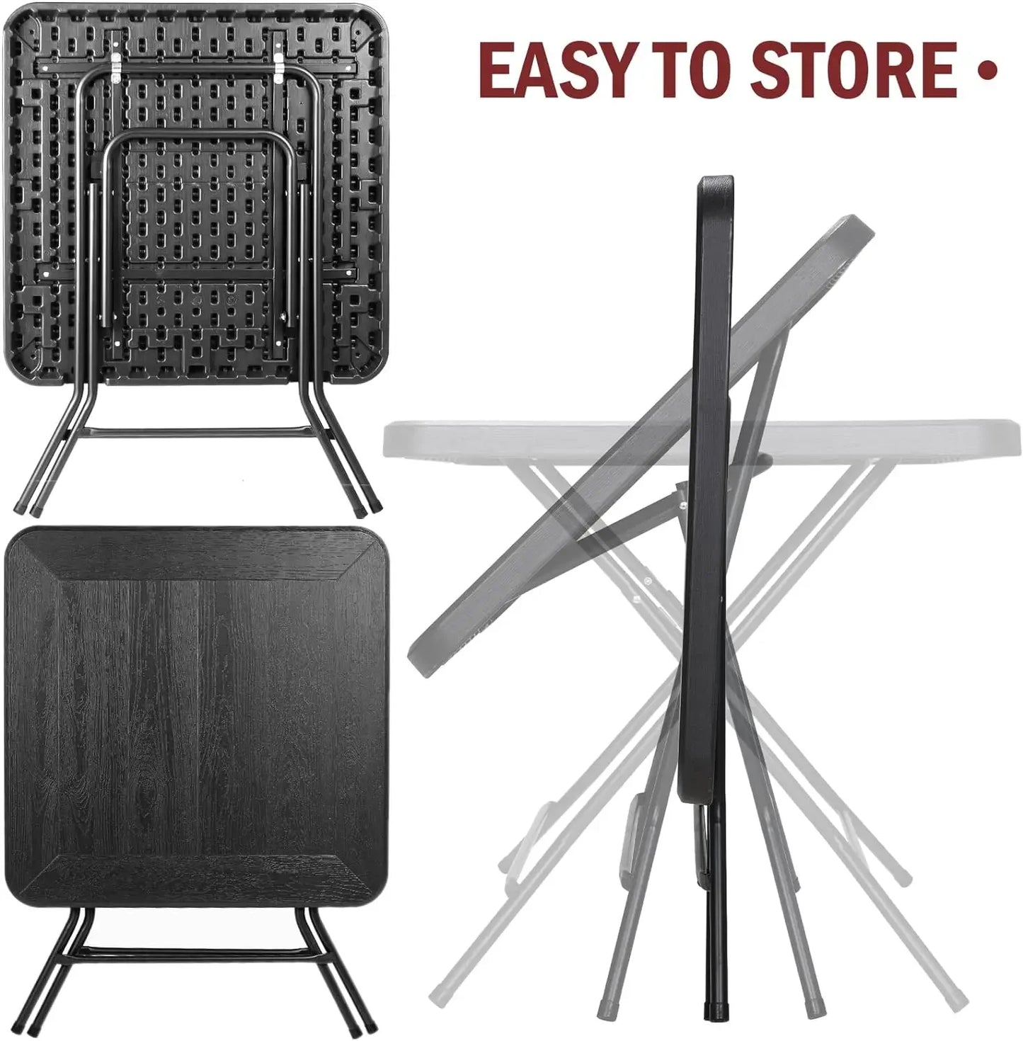Tuintafel - Tafel - Balkontafel - Picknicktafel - 80×80×74 cm - Waterdichte - Opvouwbare -  Stalen Frame en Verstevigd HDPE Blad - QUORE