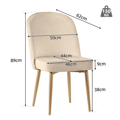 Eetkamerstoelen – Set van 4 Stoelen – Dining Stoelen – Fluwelen Stoelen – Beige Fluweel – Ergonomische Rugleuning – Gouden Metalen Poten - 45.5 x 62 x 87,5 cm
