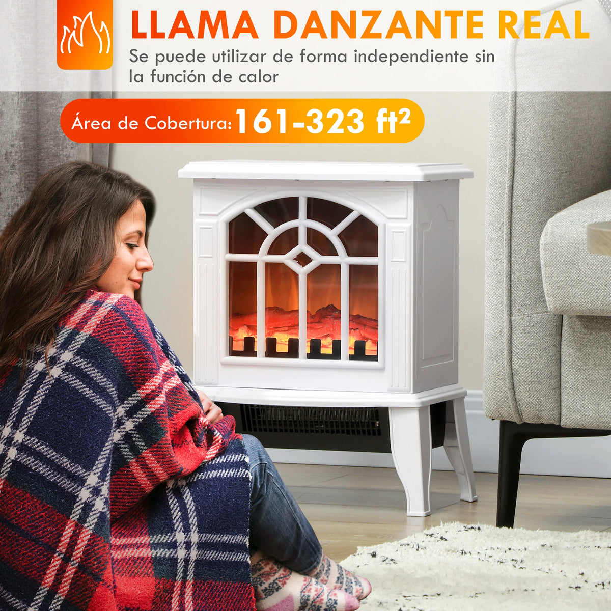 Homcom - Elektrische Haard - Haard - Decoratieve Vloerverwarmingskachel - Verplaatsbaar Decoratief Vlameffect - 36,5x24x46 cm - 1000/2000W - 60Hz - Wit - QUORE