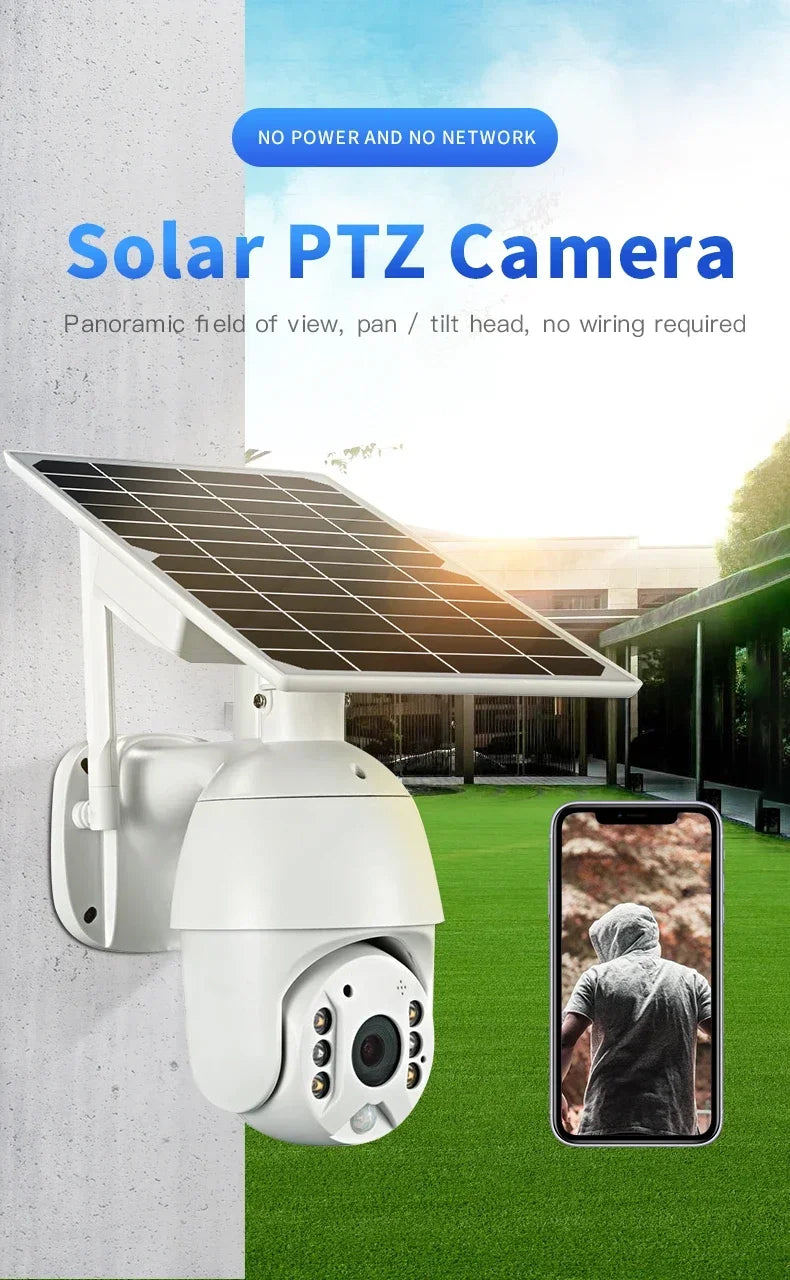 Beveiligingscamera – Camerabewaking – Buitencamera – IP-camera – Bewakingscamera – Zonne-energie – 360° PTZ Draaibaar