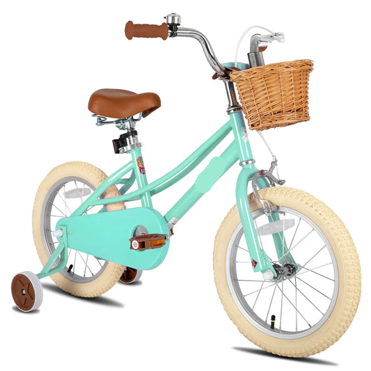 Kinderfiets - Loopfiets - Kleuterfiets - Meisjesfiets - met Trainingswiel - Mandje - Kickstand - Bel - Stalen Frame - Retro Stijl - Fiets voor 2-12 Jaar - Groen - 12inch