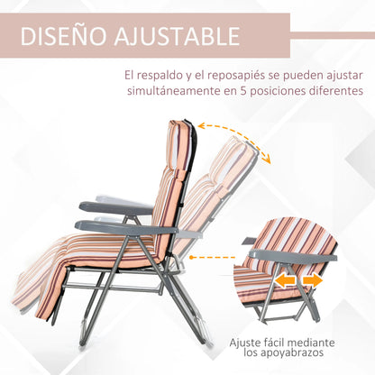 Set van 2 Vouwbare Loungestoelen met Verstelbare Rugleuning - 5 Posities - Tuinmeubelen Oranje - QUORE