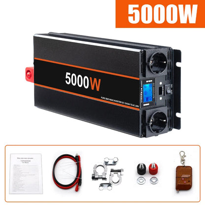 Omvormer - Spanningsomvormer - Auto Omvormer - 5000W- Powerstation - Powerbank - DC 12V 24V naar AC 220V - met Afstandsbediening en EU Stopcontact