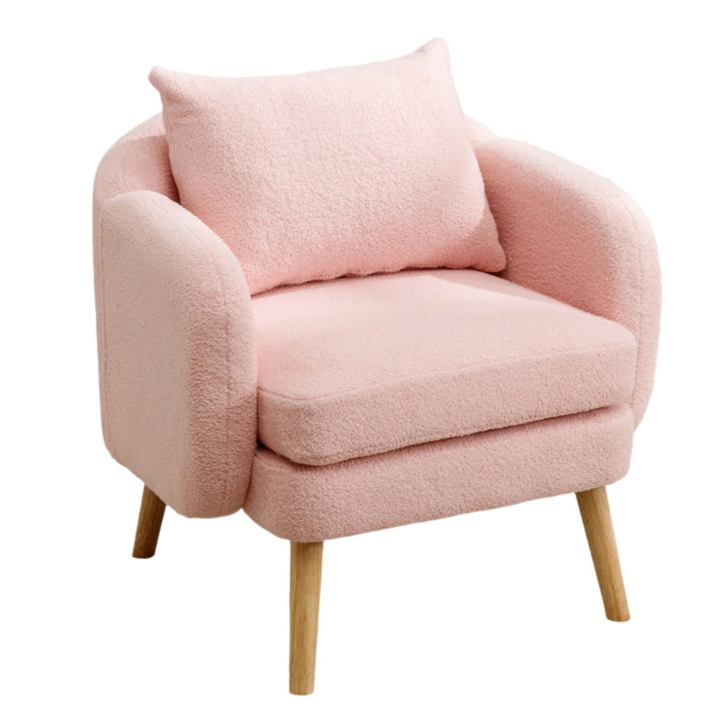 Relaxstoel – Lounge Stoel – Fauteuil – Zetel – Teddyfluweel – Ergonomische Rugsteun – Stevig Houten Frame - Roze