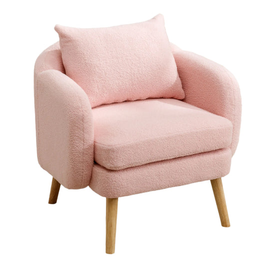 Relaxstoel – Lounge Stoel – Fauteuil – Zetel – Teddyfluweel – Ergonomische Rugsteun – Stevig Houten Frame - Roze