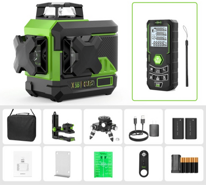 3D Laserwaterpas – Laserwaterpas – Cross Line Laser – Zelfnivellerend – Groen Licht – 12 Lijnen – Afstandsbediening - Afstandsmeter