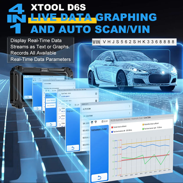 XTOOL D6S- Car Scanner Tool-Diagnosis Scanner- All System Automotive Scanner for All Car 30+ Services Lifetime Free Update Built-in CANFD FCA