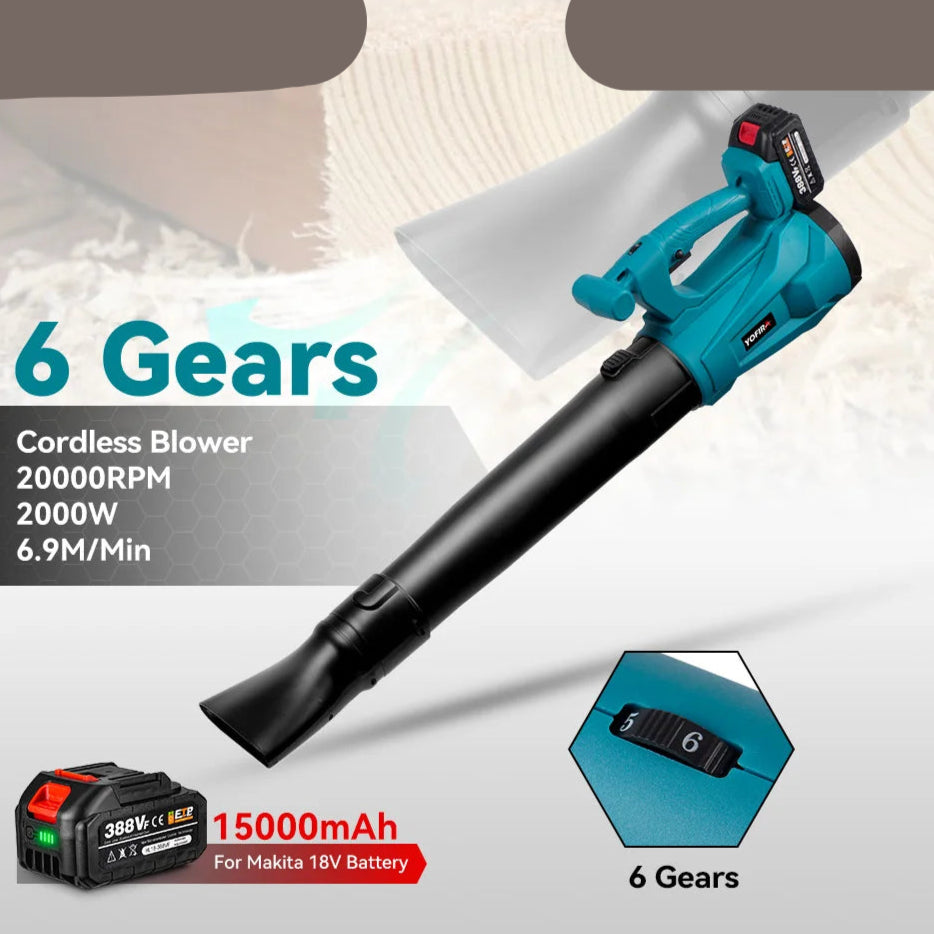 Bladblazer - Bladzuiger - Draadloos - Blower - Elektrische/Accu - 2000W - 6 Snelheden, met Accu voor Bladeren, Stof en Sneeuw