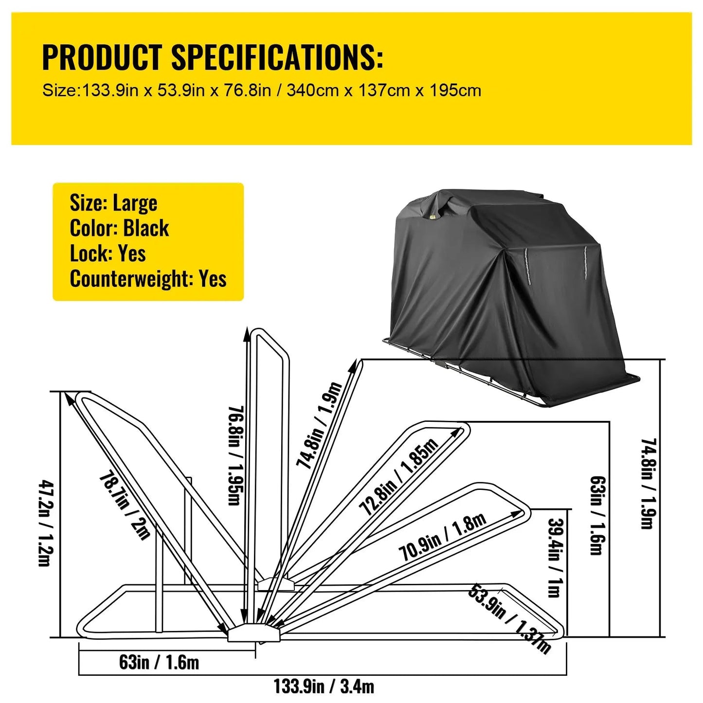 Motorhoes - Scooterhoes - Waterdicht - Geschikt voor Binnen en Buiten - Polyester Oxford Fietsopslaghoes - voor Bescherming van Motorrijders en Fietsen - 133,9 x 53,9 x 76,8inch