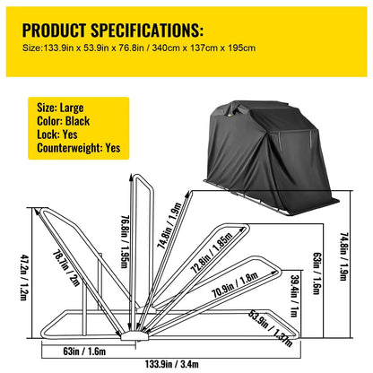 Motorhoes - Scooterhoes - Waterdicht - Geschikt voor Binnen en Buiten - Polyester Oxford Fietsopslaghoes - voor Bescherming van Motorrijders en Fietsen - 133,9 x 53,9 x 76,8inch