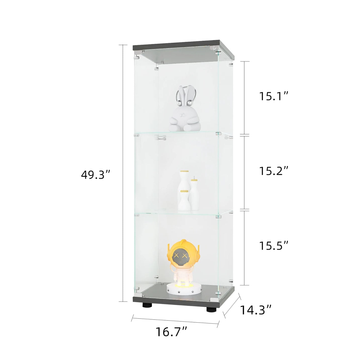 Comanlai 3 Layers Glass Display Cabinet, Modern Display Case with Door for Collectibles Books,Cabinet Standing for Living Room