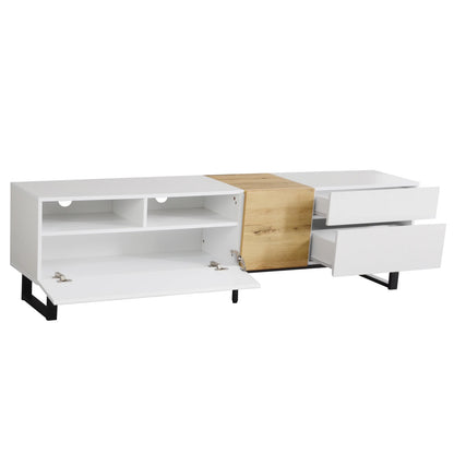 TV-meubel – TV-kast – Tv-meubel – Tv-kast – Woonkamermeubel – Wit met houtkleur – Multifunctioneel met 2 lades – Afmetingen 180x38x50 cm