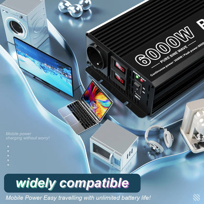 Power Inverter 5000W – Omvormer – Spanningsomzetter – Zuivere Sinusgolf Inverter – DC naar AC Converter – Zuivere Sinusgolf – LED Display – Aluminium Behuizing