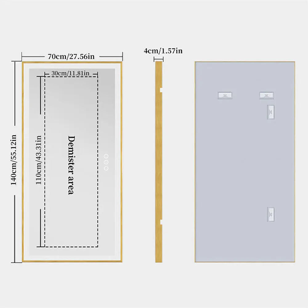 LED Spiegel – Badkamerspiegel – Verlichte Spiegel – Make-Up Spiegel – Dimbaar Licht – Anti-Condens Verwarming – Goud Aluminium Frame - 1400x700mm - QUORE