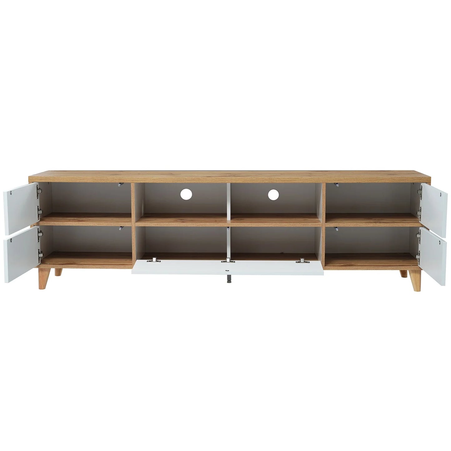 TV Meubel – TV Kast – Lowboard – TV Dressoir – Woonkamer Meubel – Wit & Hout – Ruime Opbergruimte – Geschikt Voor 40-49 Inch Televisies