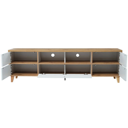 TV Meubel – TV Kast – Lowboard – TV Dressoir – Woonkamer Meubel – Wit & Hout – Ruime Opbergruimte – Geschikt Voor 40-49 Inch Televisies