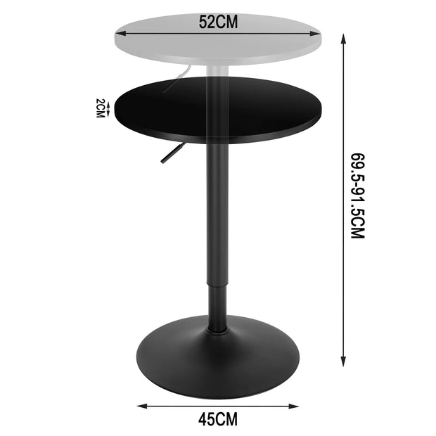 Table - Bar Table - Bistro Table - Round Bar Table - 360° Rotatable Bar Table - Height Adjustable - For Balcony Reception - Dining Room - Table Diameter 52cm - Foot Diameter 45cm - Height 69.5-91.5cm - Black