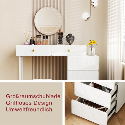 Kaptafel – Make-uptafel – Schminktisch – Dressing Table – Vanity Table – Verwisselbare Zijkanten en Poten – Vijf Ruime Laden – Compact 90x40x73,5 cm