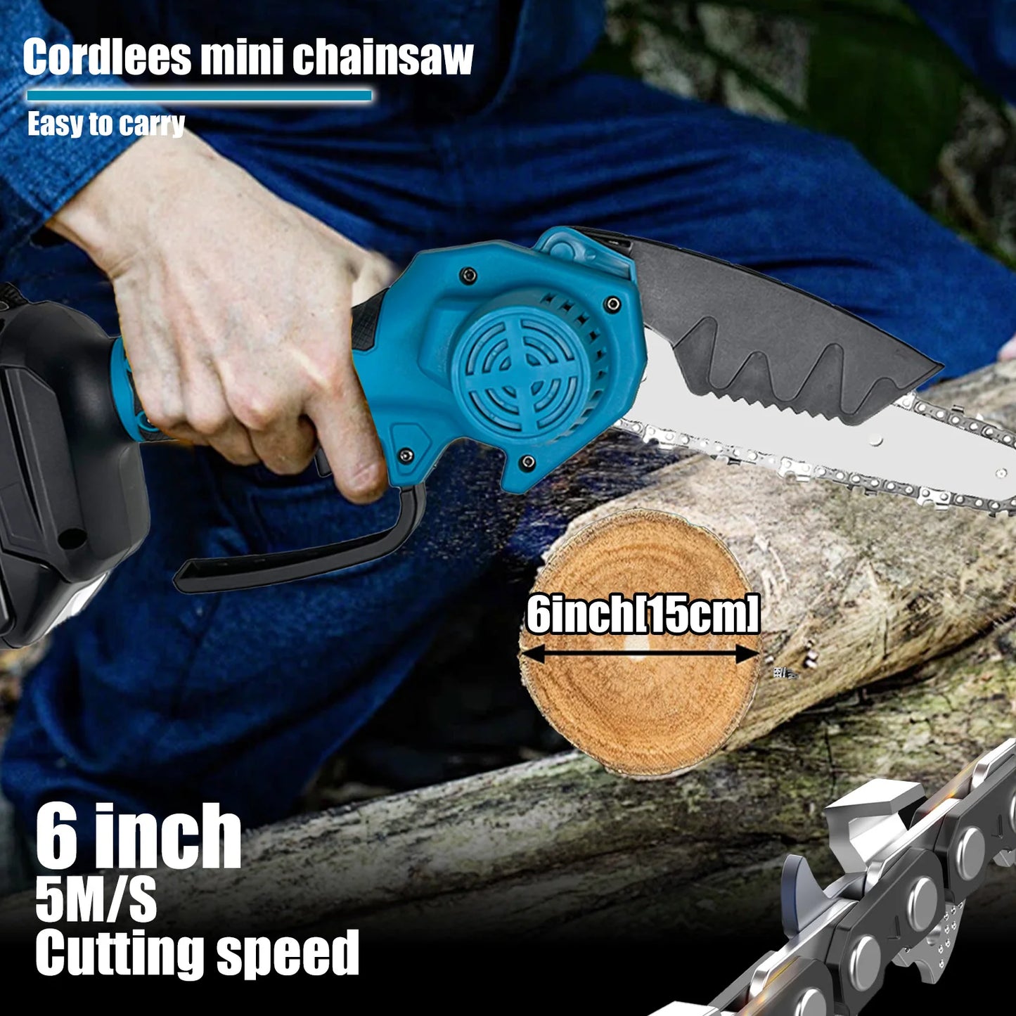 Mini Kettingzaag - Kettingzaag - Snoeizaag - Takkenzaag - Handzaag - Draadloze - 6 Inch - 450W - 3300RPM - 18V - Draagbaar en Veilig -Zonder Accu - QUORE