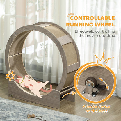 Kattenloopwiel – Kattenrad – Kat Fitness – Cat Wheel – Geschikt Voor Katten Tot 5 Kg – Duurzaam Houten Materiaal – Vervangbaar Krabmatje - 91 x 33.5 x 91 cm - Walnoot - QUORE