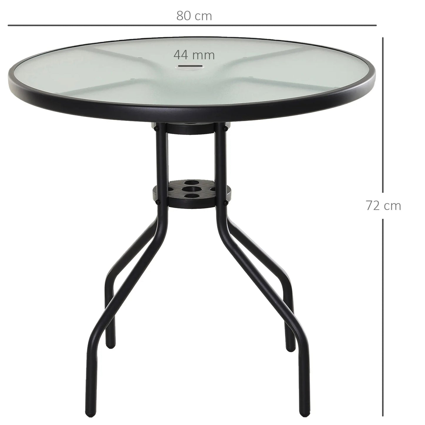 Tuintafel - Tuintafel Rond - Bijzettafeltje - Metaalenbijzettafel - Bistrotafel - Salontafel - met Gat voor Paraplu - voor Terras - Tuin - Ø80 x 72 cm - Zwart - QUORE