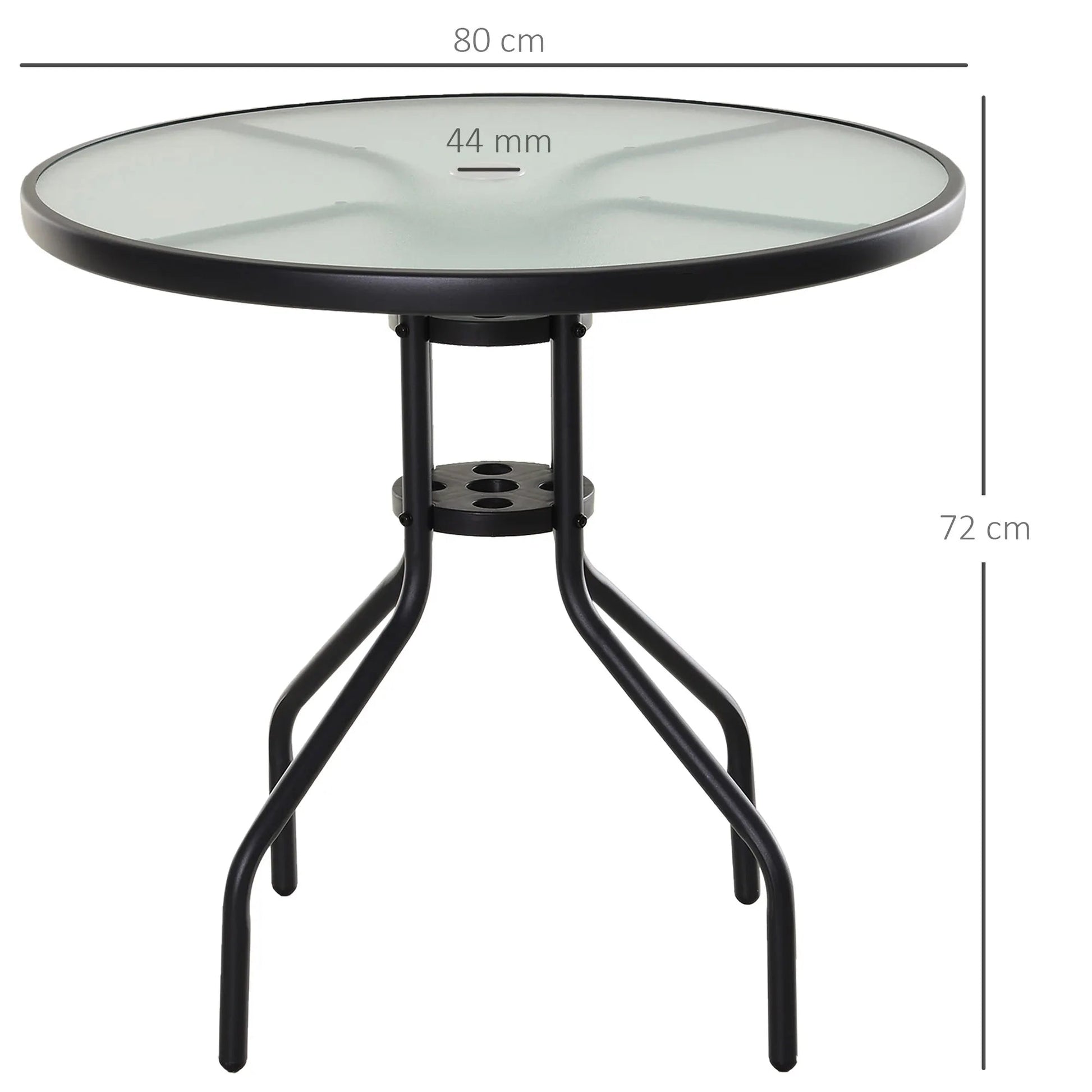 Tuintafel - Tuintafel Rond - Bijzettafeltje - Metaalenbijzettafel - Bistrotafel - Salontafel - met Gat voor Paraplu - voor Terras - Tuin - Ø80 x 72 cm - Zwart - QUORE