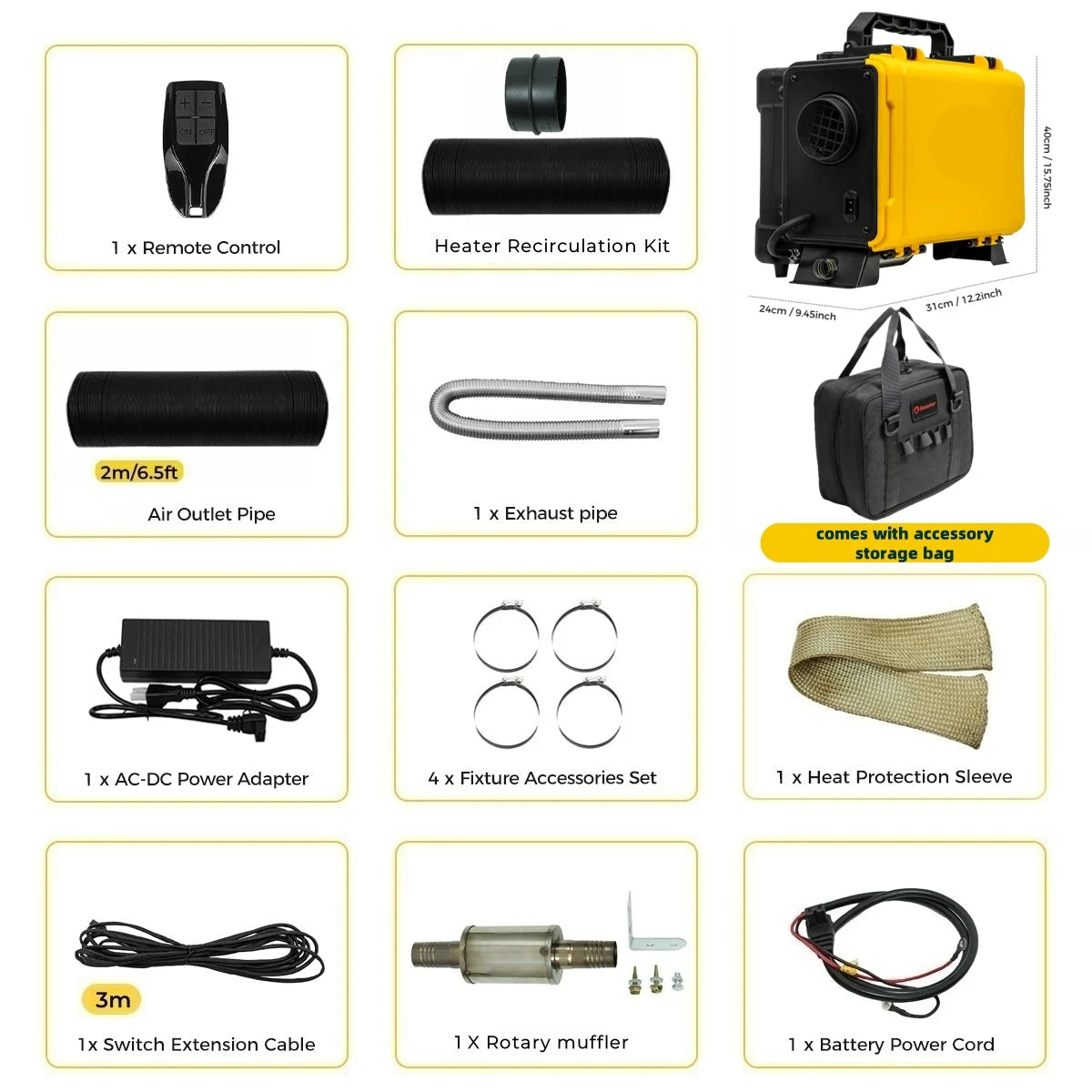 Diesel Kachel – Luchtverwarmer – Standkachel – Auto Verwarming – Camper Verwarmer – 8KW Vermogen – Bluetooth App & LCD Display - QUORE