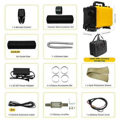Diesel Kachel – Luchtverwarmer – Standkachel – Auto Verwarming – Camper Verwarmer – 8KW Vermogen – Bluetooth App & LCD Display - QUORE