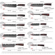 Keukenmessen - Knife set - Chef Knife - Knives - Kitchen Knife - Japans Damascus-patroon - Chef-Koksmessenset - Roestvrij Staal - Ultrascherp Lemmet - Messen voor het Cadeau van de Chef-Kok - Met blauwe handgreep