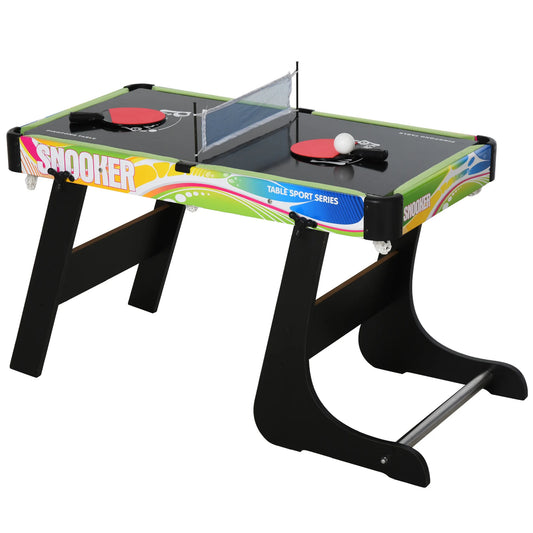 4-in-1 Spelentafel – Multi-Game Tafel – Tafelvoetbal – Air Hockey – Biljart – Zwart Design – Compact Stapelbaar – Duurzaam MDF Staal - QUORE