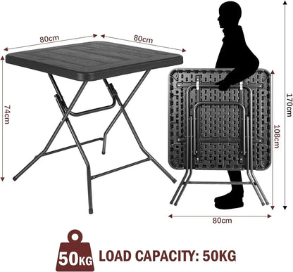 Balkontafel - Tafel - Opvouwbare - Tuintafel - Klaptafel - 80x80x74 cm - Weerbestendige met Stalen Frame en Dikke HDPE Tafelblad voor Tuin, Keuken of Woonkamer - Campingtafel - Zwart