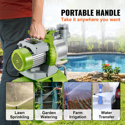Vevor - Shallow Well Pump - with pressure tank - Portable Jet Pump - 1300W - 4200 L/h Flow - 50 m Head for Irrigation - Water Transfer - Green