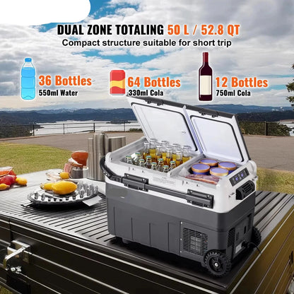 Auto Koelkast - Auto Koelbox Compressor - Camping Koelkast - met Wielen - 12V/24V - 40L - Draagbare - Koelen en Vriezen - -20°C tot +20°C - Energiezuinig - Voor Auto - Camper - en Camping