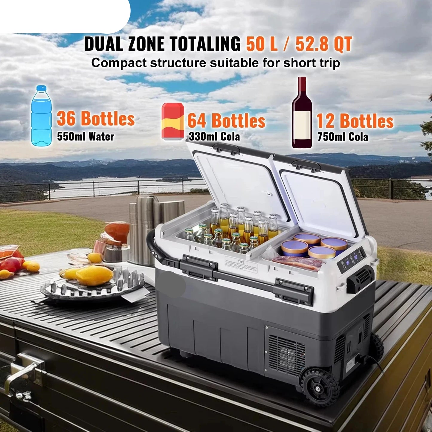 Auto Koelkast - Auto Koelbox Compressor - Camping Koelkast - met Wielen - 12V/24V - 58L - Draagbare - Koelen en Vriezen - -20°C tot +20°C - Energiezuinig - Voor Auto - Camper - en Camping