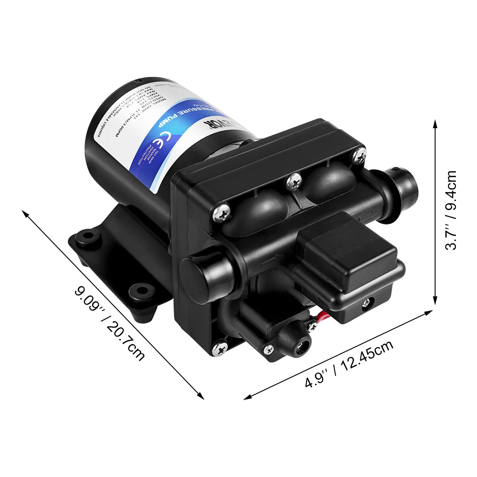 VEVOR Fresh Water Pump 3 GPM with Pressure Switch 45 PSI Detachable Strainer 12V Diaphragm Pump for RV Camper Marine Boat Lawn - QUORE