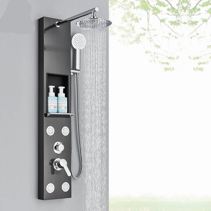 Douche - Regendouche - Douchewand - Douchekolom - Douchepanelen - Douchezuil met Opbergrek - Regendouche - Massagejets - Dubbele Handgreep - Zwart - QUORE