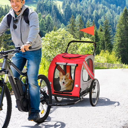 Fietskar - Fietsaanhanger - Transportaanhanger - met 6 Rode Reflectoren - Draagkracht 20kg - Inklapbare Aanhanger - Dekzeil - Veiligheidsvlag - Perfect voor Dagelijks Transport - Metalen Frame - Oxford-doek - 140 x 72.5 x 108 cm - Rood